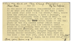 Hunter Thompson Postcard From Big Sur in 1961 -- ...you might think it odd that I have not asked what your book is about...